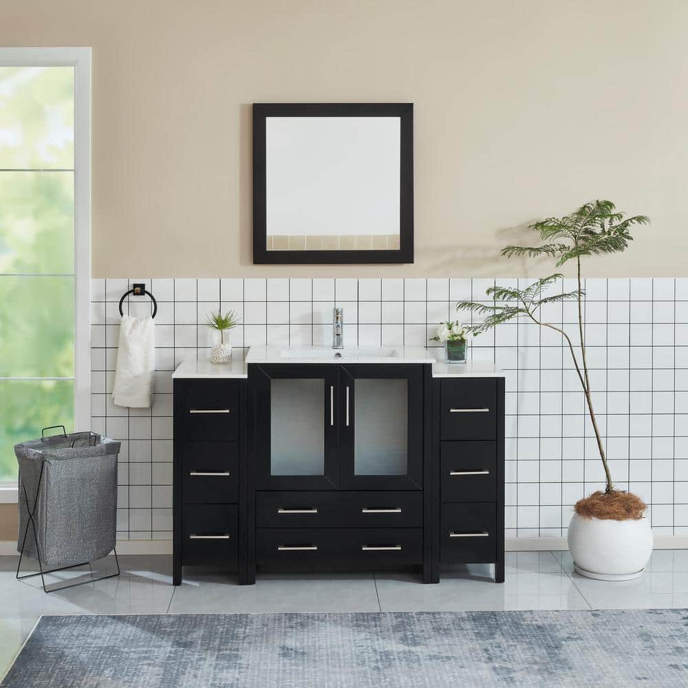 Vanity Art Brescia 54 in. W x 18 in. D x 36 in. H Bathroom Vanity in Espresso with Vanity Top in White with White Basin and Mirror