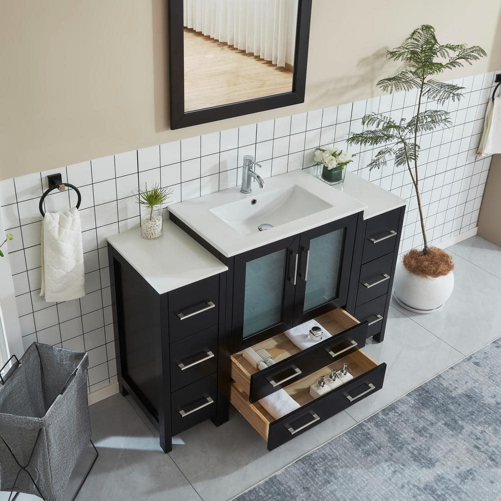 Vanity Art Brescia 54 in. W x 18 in. D x 36 in. H Bathroom Vanity in Espresso with Vanity Top in White with White Basin and Mirror