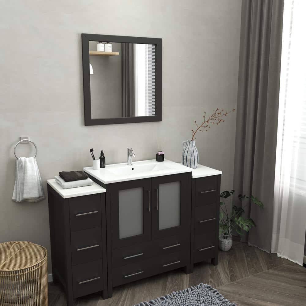 Vanity Art Brescia 54 in. W x 18 in. D x 36 in. H Bathroom Vanity in Espresso with Vanity Top in White with White Basin and Mirror