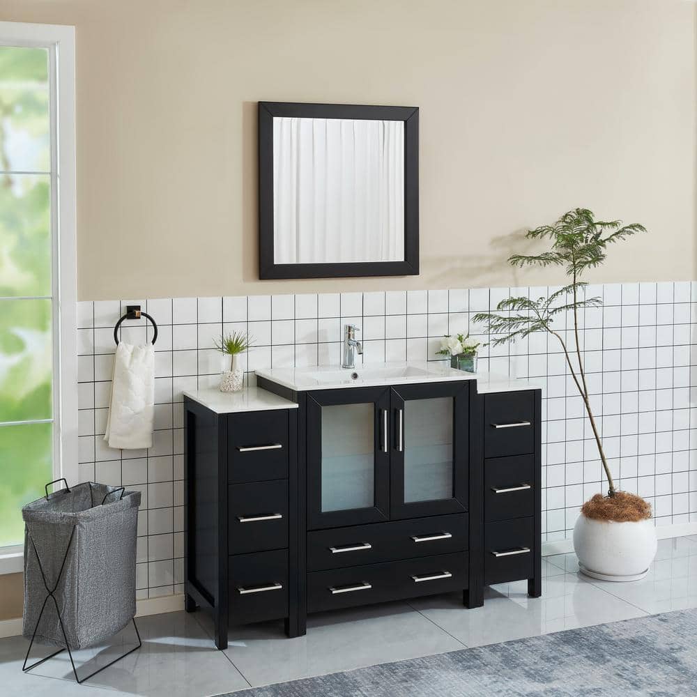 Vanity Art Brescia 54 in. W x 18 in. D x 36 in. H Bathroom Vanity in Espresso with Vanity Top in White with White Basin and Mirror