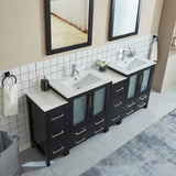 Vanity Art 84 in. W x 18 in. D x 36 in. H Bathroom Vanity in Espresso with Double Basin Vanity Top in White Ceramic and Mirrors