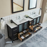 Vanity Art 84 in. W x 18 in. D x 36 in. H Bathroom Vanity in Espresso with Double Basin Vanity Top in White Ceramic and Mirrors