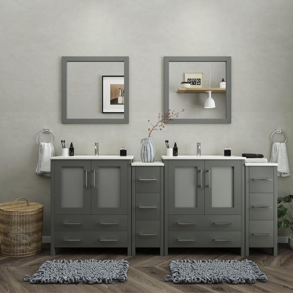 Vanity Art Brescia 84 in. W x 18 in. D x 36 in. H Bath Vanity in Grey with Vanity Top in White with White Basin and Mirror