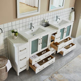Vanity Art Brescia 84 in. W x 18 in. D x 36 in. H Bath Vanity in White with Vanity Top in White with White Basin and Mirror