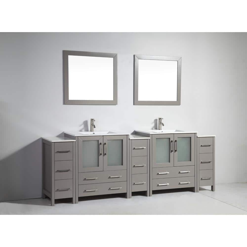 Vanity Art Brescia 96 in. W x 18 in. D x 36 in. H Bath Vanity in Grey with Vanity Top in White with White Basin and Mirror
