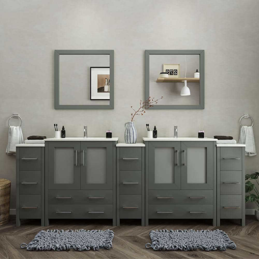 Vanity Art Brescia 96 in. W x 18 in. D x 36 in. H Bath Vanity in Grey with Vanity Top in White with White Basin and Mirror