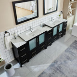 Vanity Art Brescia 108 in. W x 18 in. D x 36 in. H Bathroom Vanity in Espresso with Double Basin Top in White Ceramic and Mirrors
