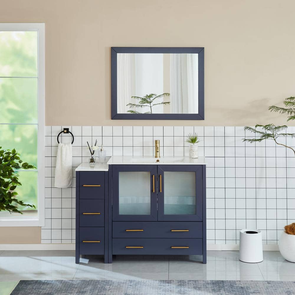 Vanity Art Brescia 48 in. W x 18 in. D x 36 in. H Single Sink Bathroom Vanity in Blue with White Ceramic Top and Mirror