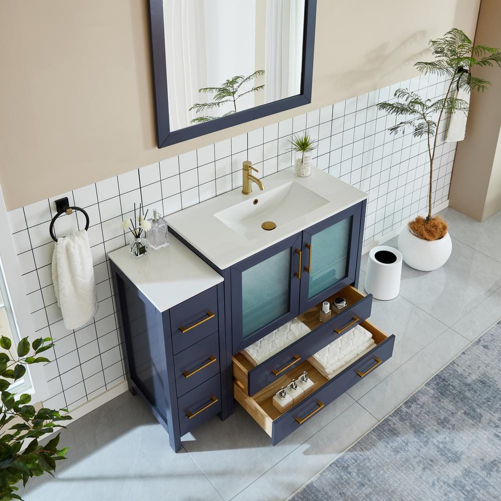 Vanity Art Brescia 48 in. W x 18 in. D x 36 in. H Single Sink Bathroom Vanity in Blue with White Ceramic Top and Mirror