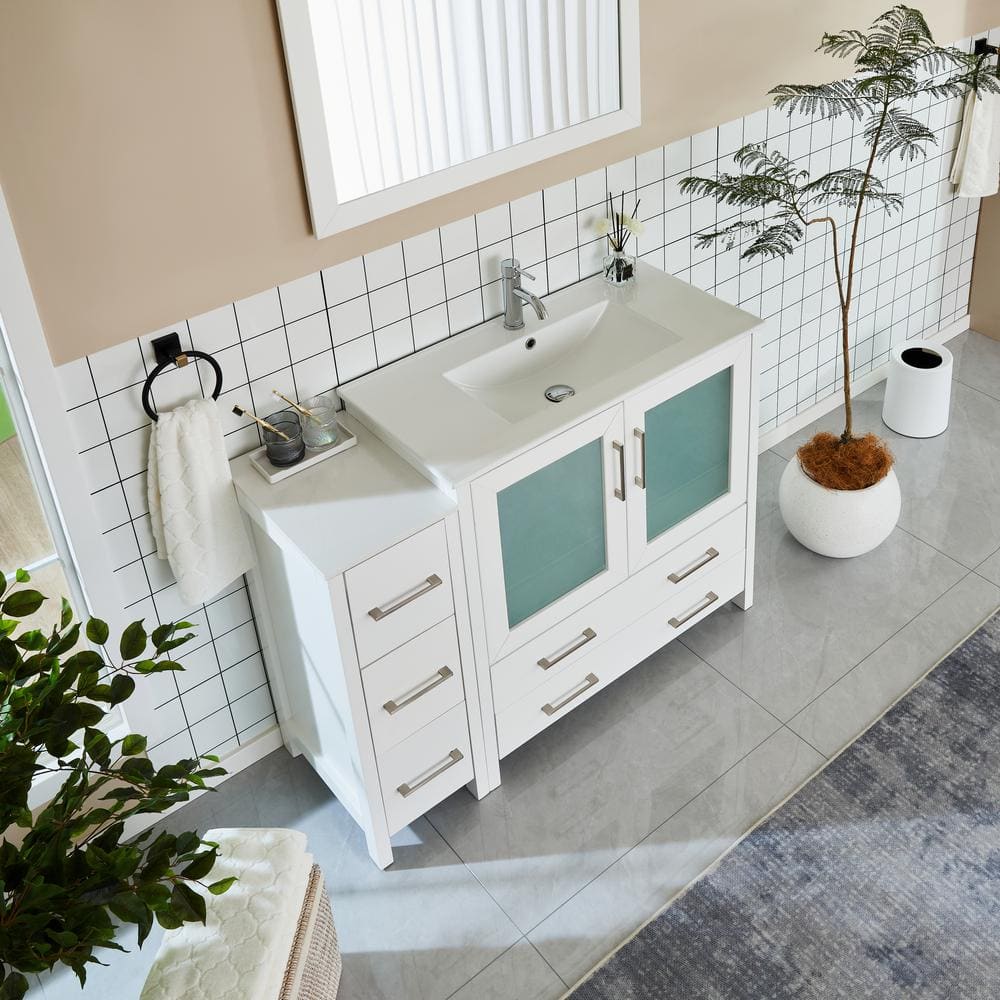 Vanity Art Brescia 48 in. W x 18 in. D x 36 in. H Bathroom Vanity in Espresso with Single Basin Vanity Top in White Ceramic and Mirror