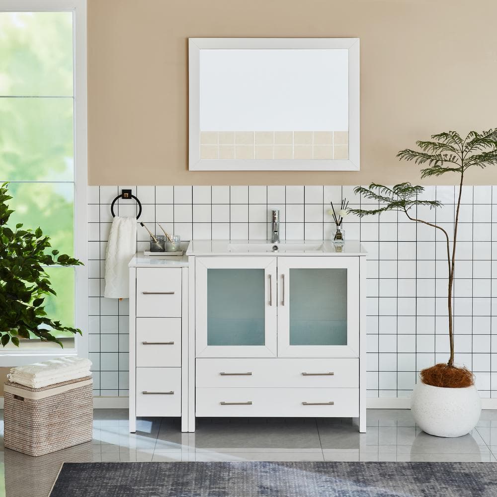 Vanity Art Brescia 48 in. W x 18 in. D x 36 in. H Bathroom Vanity in Espresso with Single Basin Vanity Top in White Ceramic and Mirror