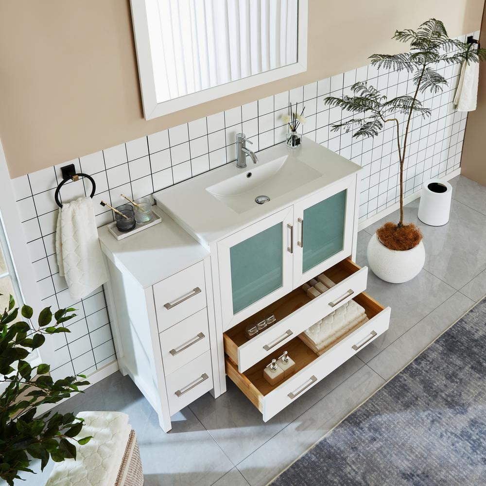 Vanity Art Brescia 48 in. W x 18 in. D x 36 in. H Bathroom Vanity in Espresso with Single Basin Vanity Top in White Ceramic and Mirror