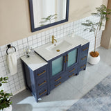 Vanity Art Brescia 60 in. W x 18 in. D x 36 in. H Single Sink Bathroom Vanity in Blue with White Ceramic Top and Mirror