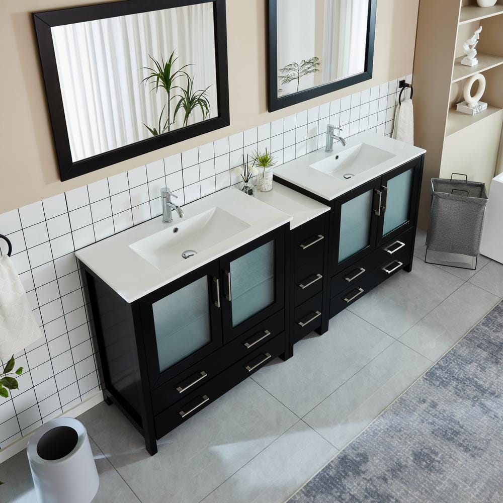 Vanity Art Brescia 84 in. W x 18 in. D x 36 in. H Bath Vanity in Espresso with Vanity Top in White with White Basin and Mirror