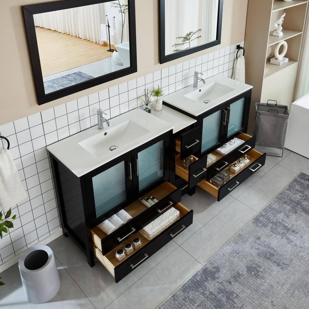 Vanity Art Brescia 84 in. W x 18 in. D x 36 in. H Bath Vanity in Espresso with Vanity Top in White with White Basin and Mirror