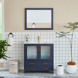 Vanity Art Brescia 36 in. W x 18 in. D x 36 in. H Single Sink Bathroom Vanity in Blue with White Ceramic Top and Mirror