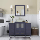 Vanity Art Ravenna 48 in. W Single Basin Bathroom Vanity in Blue with White Top in Engineered Marble Top and Mirror