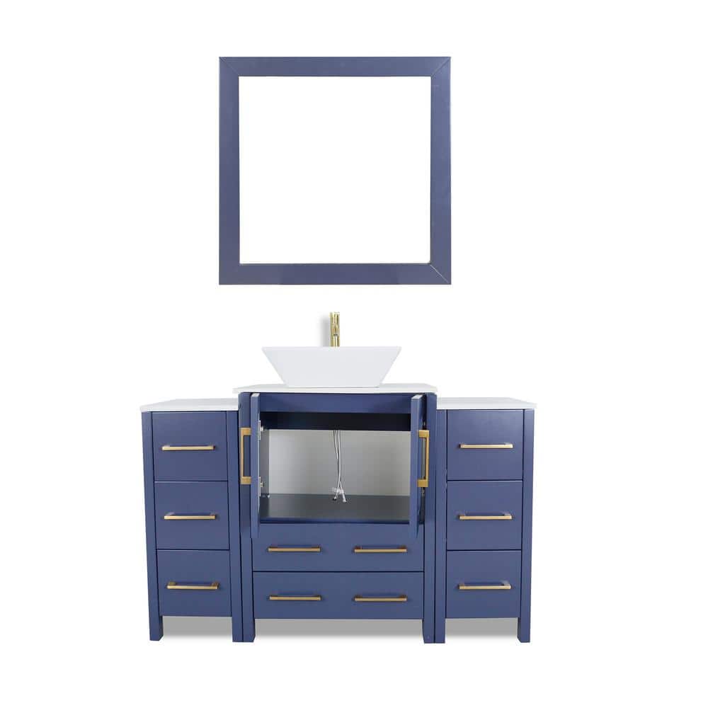 Vanity Art Ravenna 48 in. W Single Basin Bathroom Vanity in Blue with White Top in Engineered Marble Top and Mirror