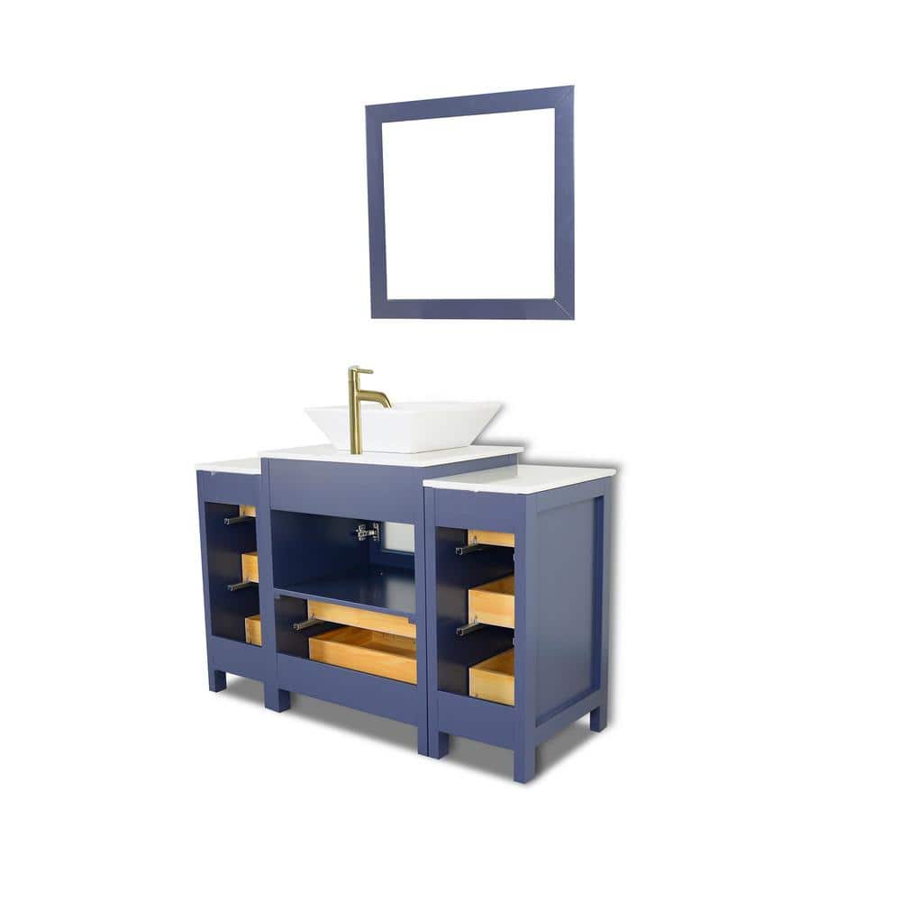 Vanity Art Ravenna 48 in. W Single Basin Bathroom Vanity in Blue with White Top in Engineered Marble Top and Mirror