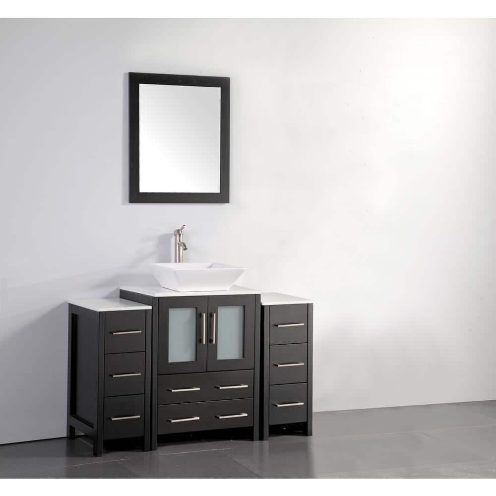Vanity Art Ravenna 48 in. W Bathroom Vanity in Espresso with Single Basin in White Engineered Marble Top and Mirror