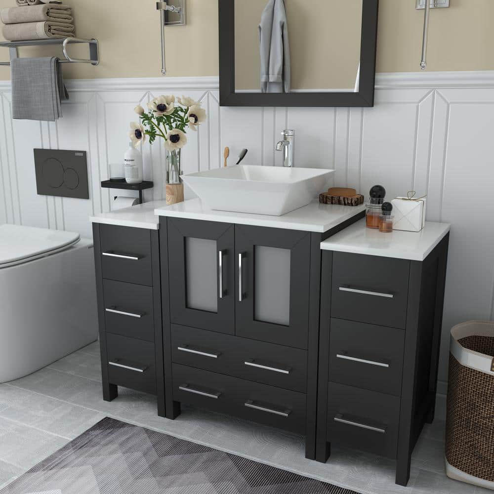 Vanity Art Ravenna 48 in. W Bathroom Vanity in Espresso with Single Basin in White Engineered Marble Top and Mirror