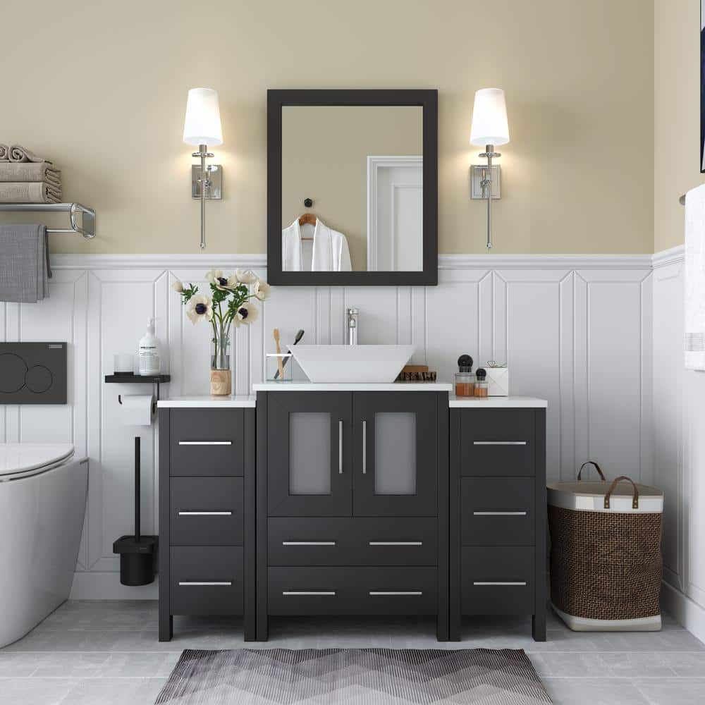Vanity Art Ravenna 48 in. W Bathroom Vanity in Espresso with Single Basin in White Engineered Marble Top and Mirror