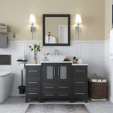 Vanity Art Ravenna 48 in. W Bathroom Vanity in Espresso with Single Basin in White Engineered Marble Top and Mirror