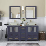 Vanity Art Ravenna 60 in. W Double Basin Bathroom Vanity in Blue with White Engineered Marble Top and Mirror