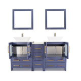 Vanity Art Ravenna 60 in. W Double Basin Bathroom Vanity in Blue with White Engineered Marble Top and Mirror