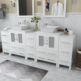 Vanity Art Ravenna 84 in. W Bathroom Vanity in White with Double Basin in White Engineered Marble Top and Mirrors