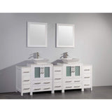 Vanity Art Ravenna 84 in. W Bathroom Vanity in White with Double Basin in White Engineered Marble Top and Mirrors