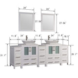 Vanity Art Ravenna 84 in. W Bathroom Vanity in White with Double Basin in White Engineered Marble Top and Mirrors