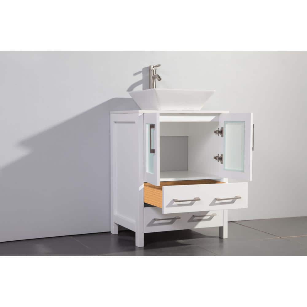 Vanity Art Ravenna 84 in. W Bathroom Vanity in White with Double Basin in White Engineered Marble Top and Mirrors