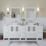 Vanity Art Ravenna 84 in. W Bathroom Vanity in White with Double Basin in White Engineered Marble Top and Mirrors