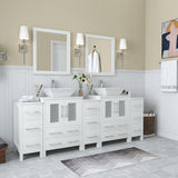 Vanity Art Ravenna 84 in. W Bathroom Vanity in White with Double Basin in White Engineered Marble Top and Mirrors