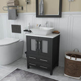 Vanity Art Ravenna 24 in. W Bathroom Vanity in Espresso with Single Basin in White Engineered Marble Top and Mirror