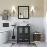 Vanity Art Ravenna 24 in. W Bathroom Vanity in Espresso with Single Basin in White Engineered Marble Top and Mirror