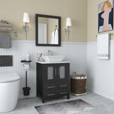 Vanity Art Ravenna 24 in. W Bathroom Vanity in Espresso with Single Basin in White Engineered Marble Top and Mirror