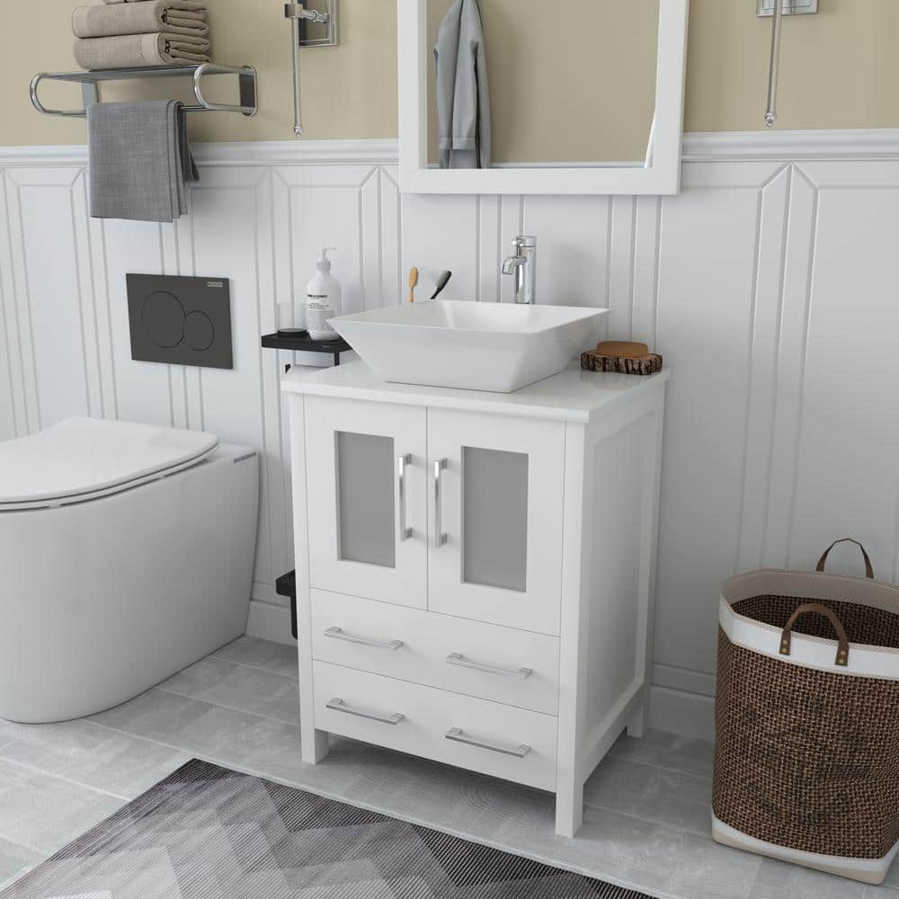 Vanity Art Ravenna 24-in W White Single Sink Bathroom Vanity with Engineered Marble Top and Mirror