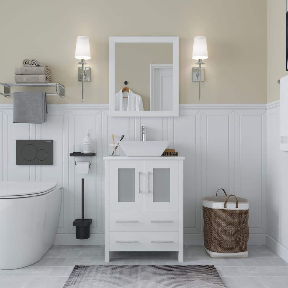 Vanity Art Ravenna 24-in W White Single Sink Bathroom Vanity with Engineered Marble Top and Mirror