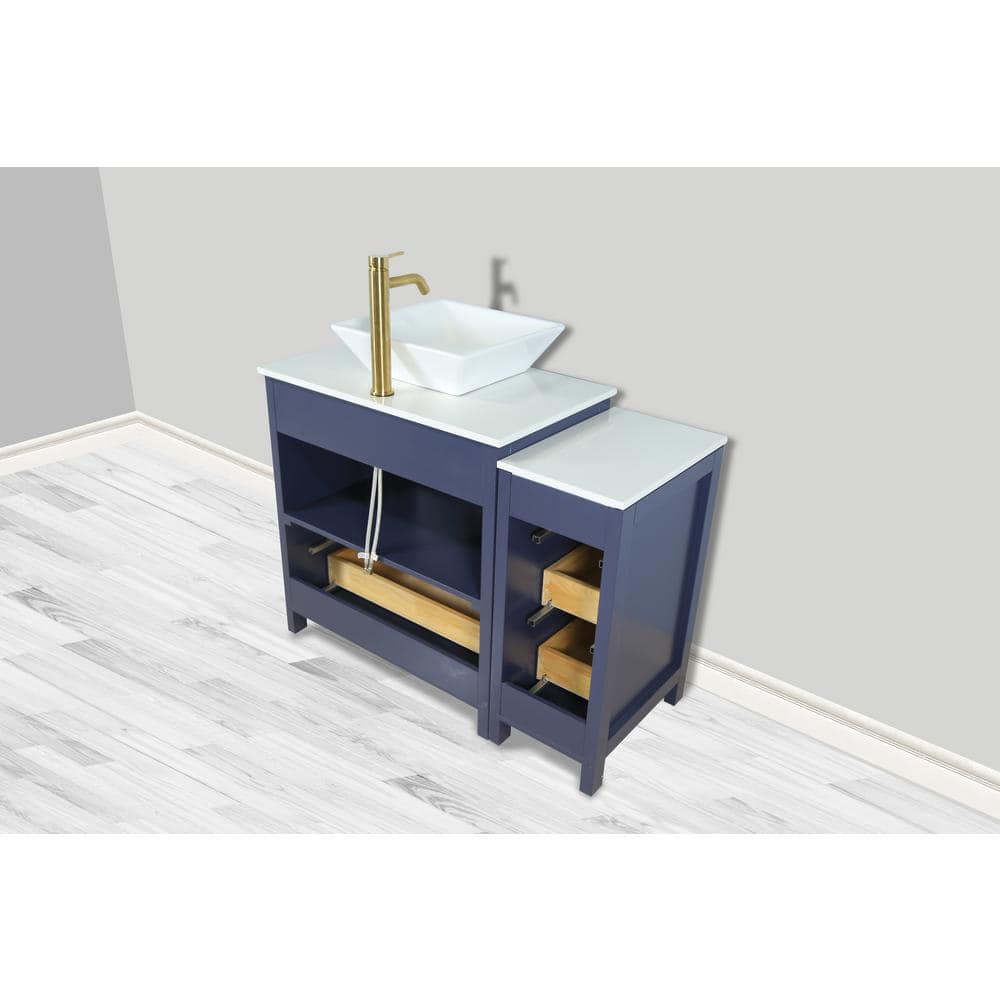 Vanity Art Ravenna 42 in. W Single Basin Bathroom Vanity in Blue with White Engineered Marble Top and Mirror