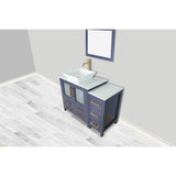 Vanity Art Ravenna 42 in. W Single Basin Bathroom Vanity in Blue with White Engineered Marble Top and Mirror