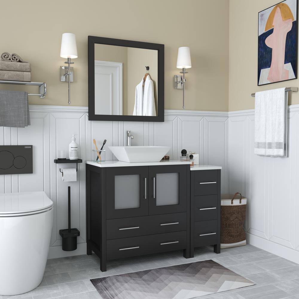 Vanity Art Ravenna 42 in. W Bathroom Vanity in Espresso with Single Basin in White Engineered Marble Top and Mirror
