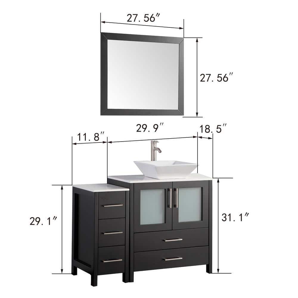 Vanity Art Ravenna 42 in. W Bathroom Vanity in Espresso with Single Basin in White Engineered Marble Top and Mirror
