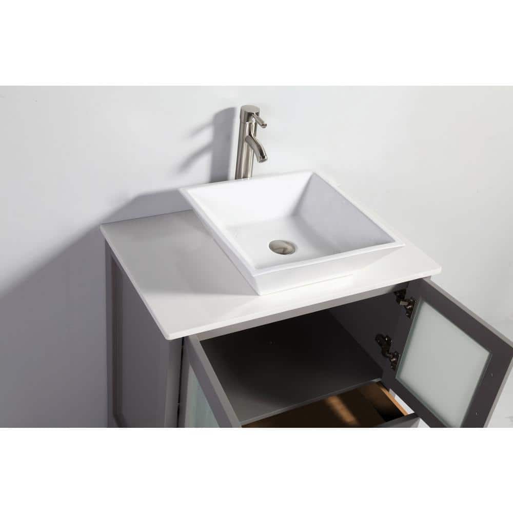 Vanity Art Ravenna 42 in. W Bathroom Vanity in Grey with Single Basin in White Engineered Marble Top and Mirror