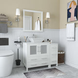 Vanity Art Ravenna 42 in. W Bathroom Vanity in White with Single Basin in White Engineered Marble Top and Mirror