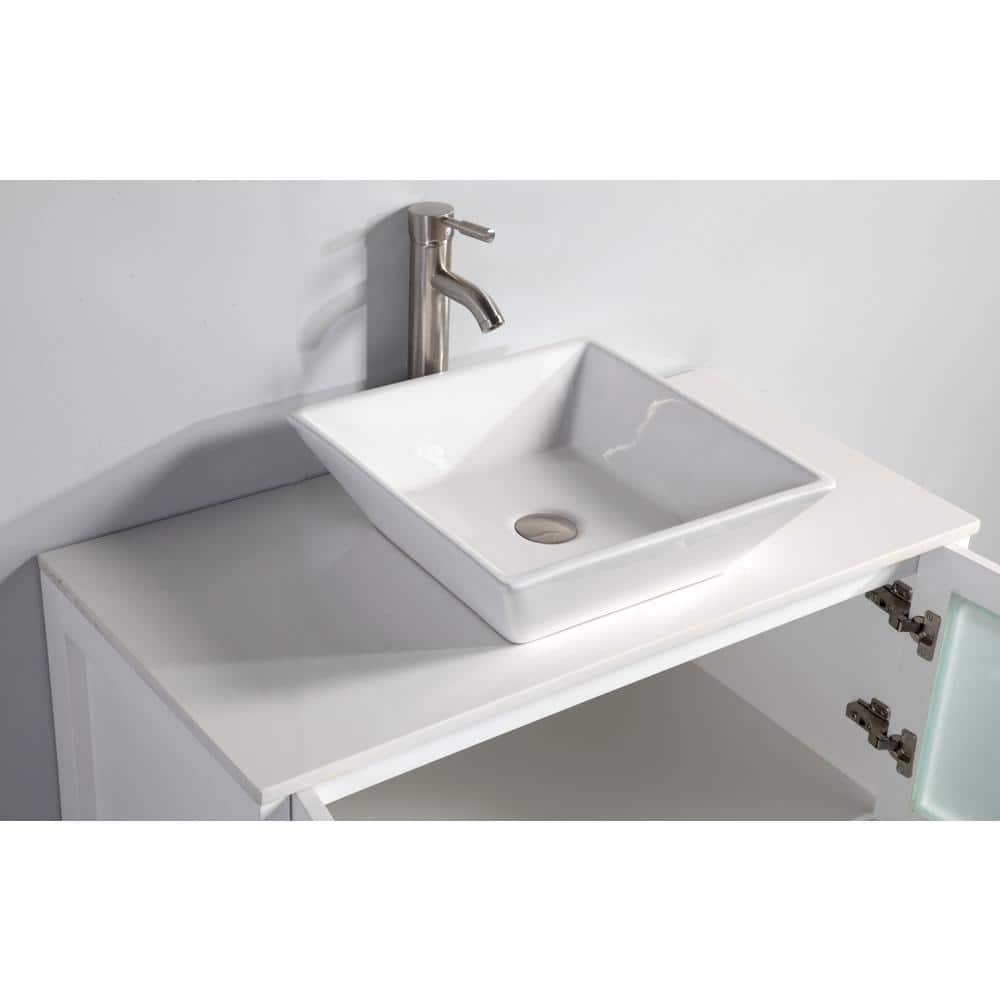 Vanity Art Ravenna 42 in. W Bathroom Vanity in White with Single Basin in White Engineered Marble Top and Mirror
