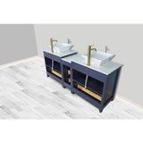 Vanity Art Ravenna 72 in. W Double Basin Bathroom Vanity in Blue with White Engineered Marble Top and Mirrors