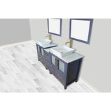 Vanity Art Ravenna 72 in. W Double Basin Bathroom Vanity in Blue with White Engineered Marble Top and Mirrors