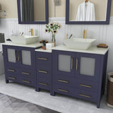 Vanity Art Ravenna 72 in. W Double Basin Bathroom Vanity in Blue with White Engineered Marble Top and Mirrors